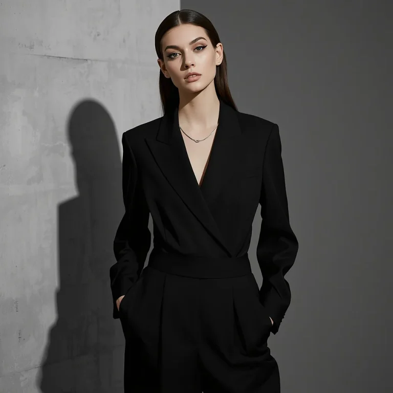Chic Minimalism: A Woman in a Structured Black Jumpsuit | instagram reel ai prompt