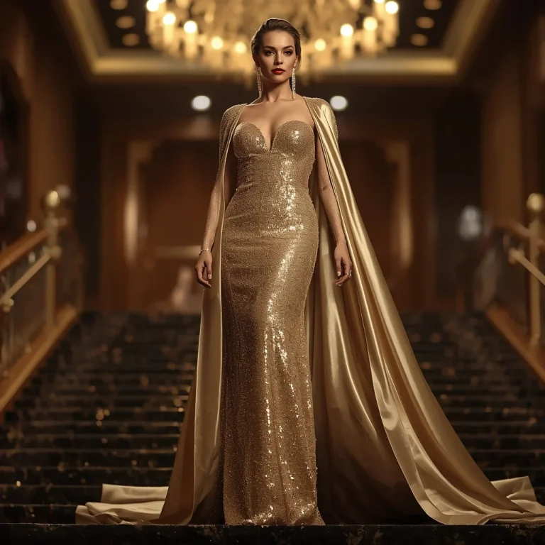 Opulent Gold Sequin Gown with a Dramatic Cape for a Grand Gala Entrance | best ai prompt 2026