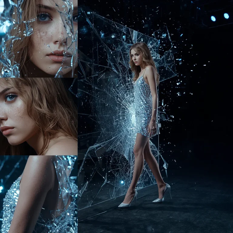Shattered Diamond Screen With Silver Sequin Dress | Creative Dramatic Collage